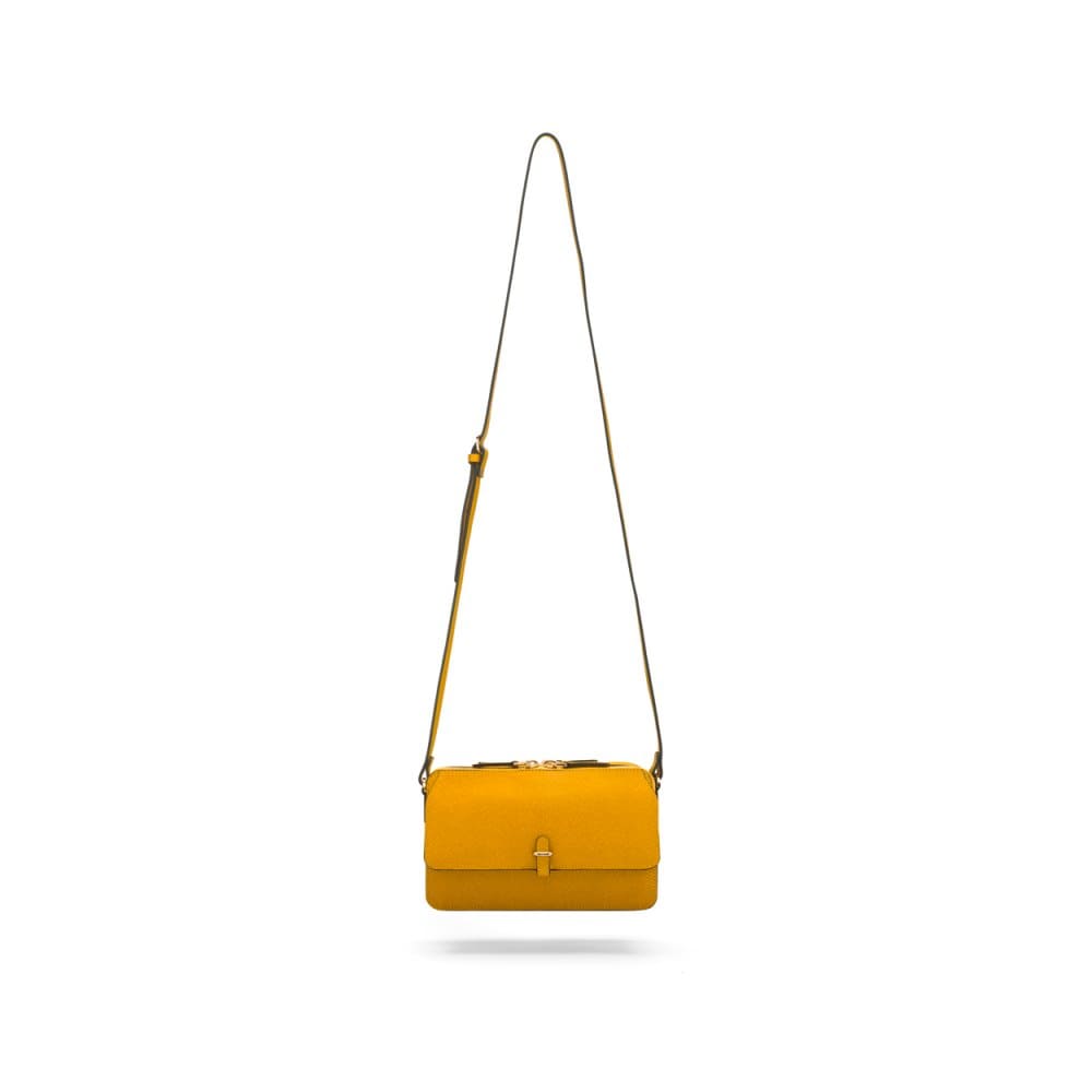 Small leather shoulder bag, yellow saffiano, shoulder strap