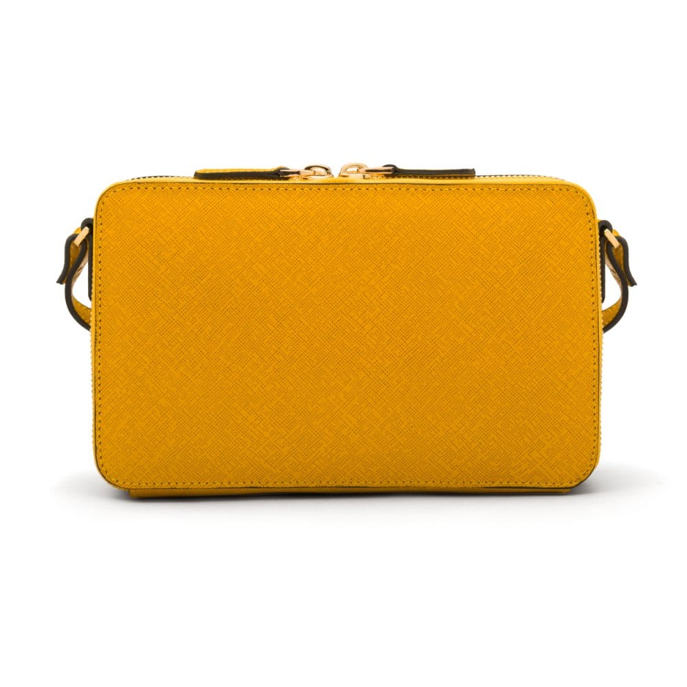 Small leather shoulder bag, yellow saffiano, back view