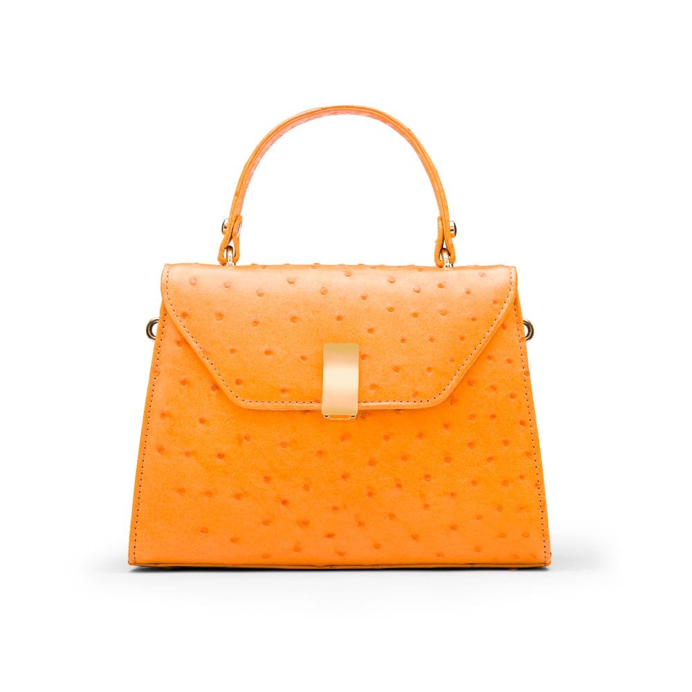 Ostrich leather top handle bag, yellow, front