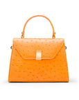 Ostrich leather top handle bag, yellow, front