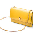 Leather chain bag, yellow patent, side view