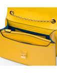 Leather chain bag, yellow patent, inside view