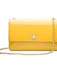 Leather chain bag, yellow patent, front view