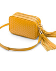 Woven leather camera bag, yellow, side