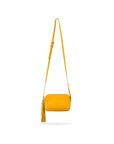 Woven leather camera bag, yellow, shoulder strap