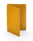 RFID bifold credit card holder, yellow saffiano, front view