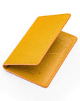 RFID bifold credit card holder, yellow saffiano, open view