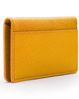 RFID bifold credit card holder, yellow saffiano, back view