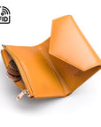 RFID blocking leather envelope purse, yellow, open view