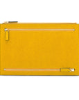 Leather travel document and currency case, yellow, front