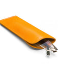 Small leather glasses case, yellow, open