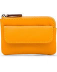 Small leather zip coin purse, yellow, front