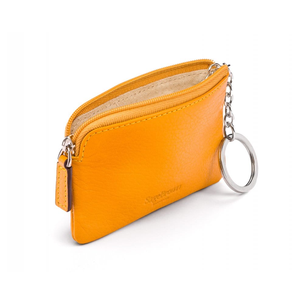 Yellow Small Leather Zip Coin Purse With Key Chain
