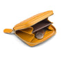 Small zip around woven leather accordion purse, yellow, inside